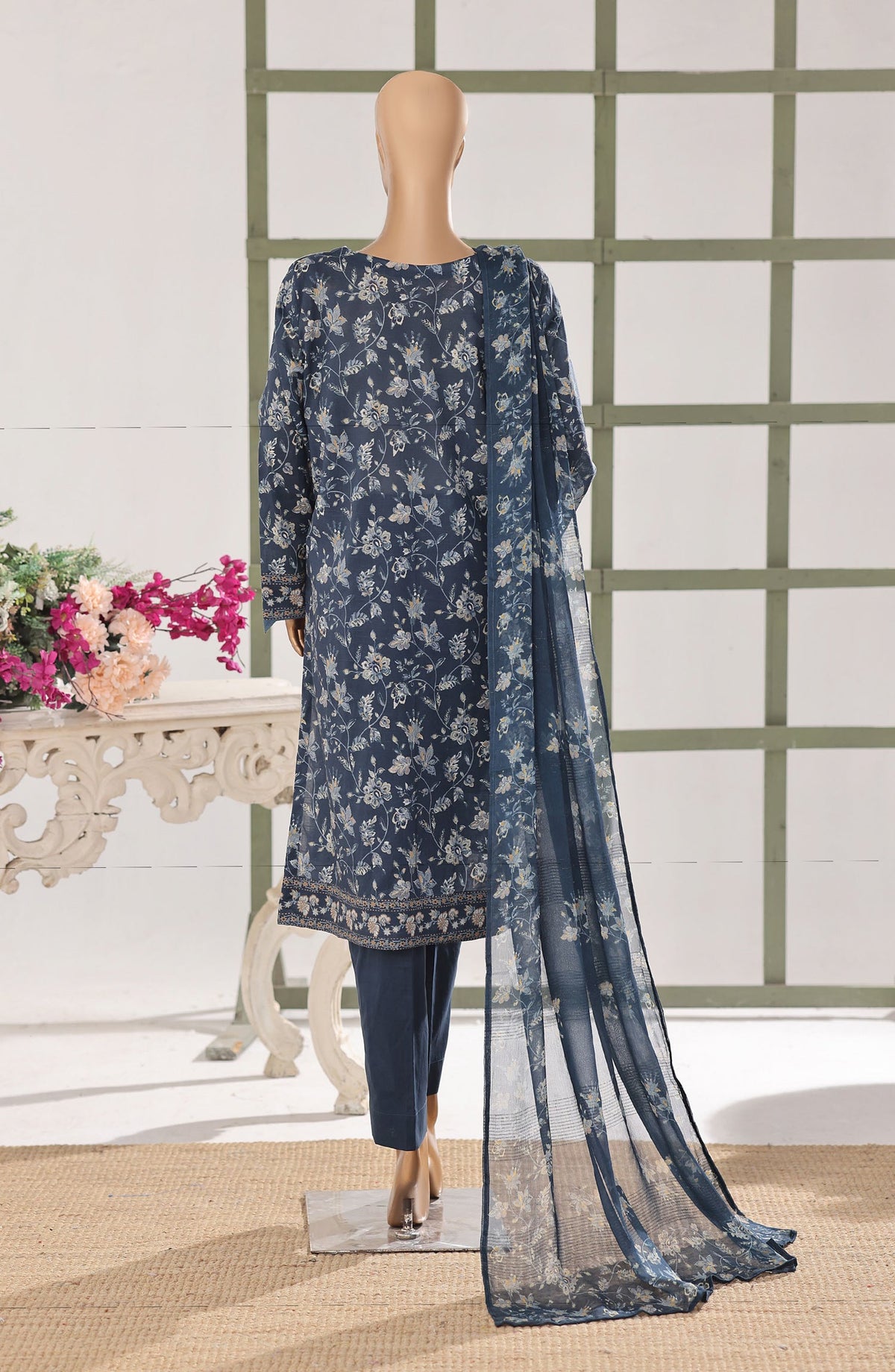 Mehak by HZ Textile Embroidered Lawn Unstitched 3 Piece Suit - D-07 - HZ26MBR - Blue - Summer Collection