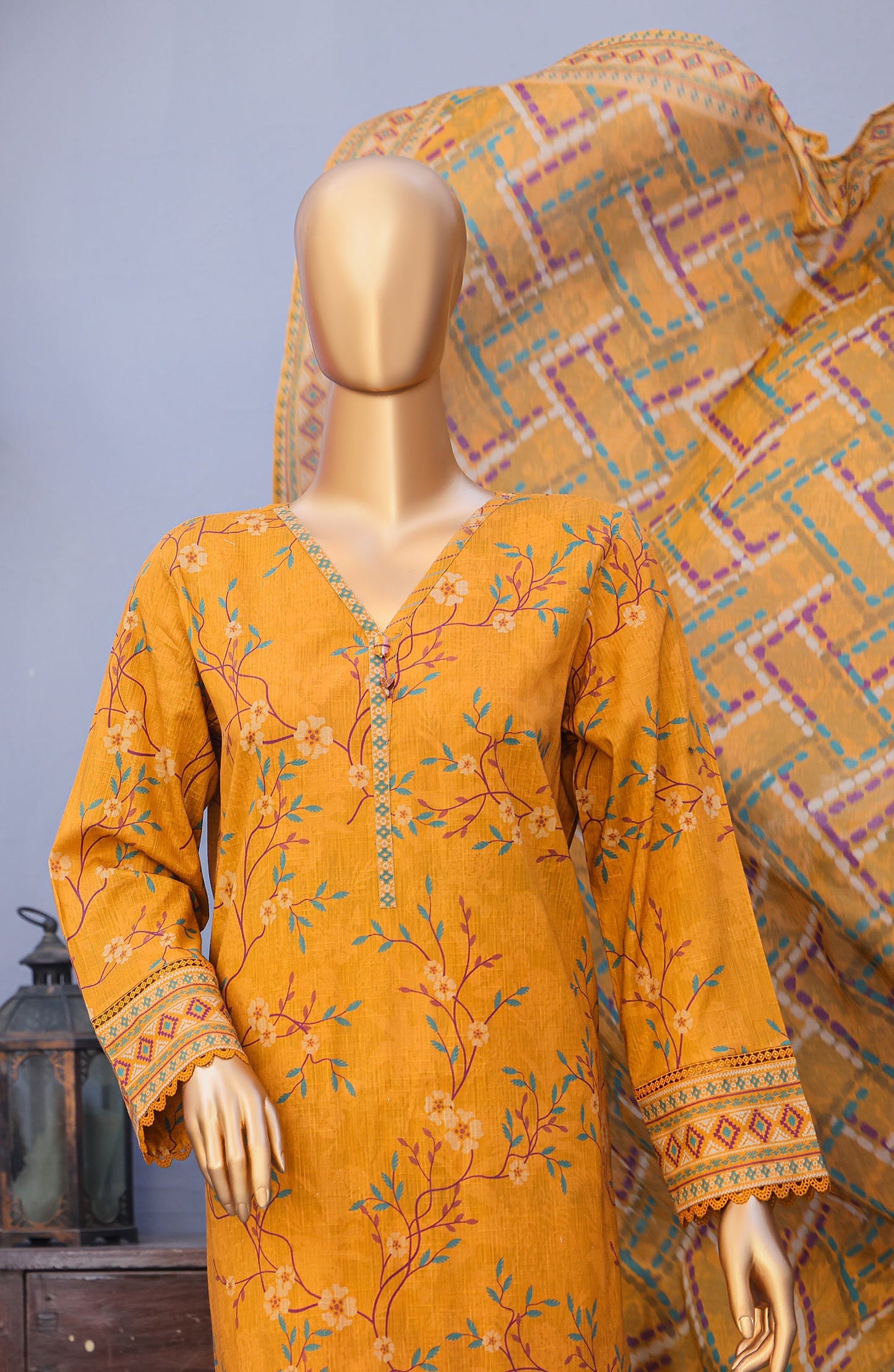 Mehak by HZ Textiles Embroidered Cross Slub Unstitched 3 Piece Suit - MCE-3045 - HZ26MHK - Mustard - Summer Collection