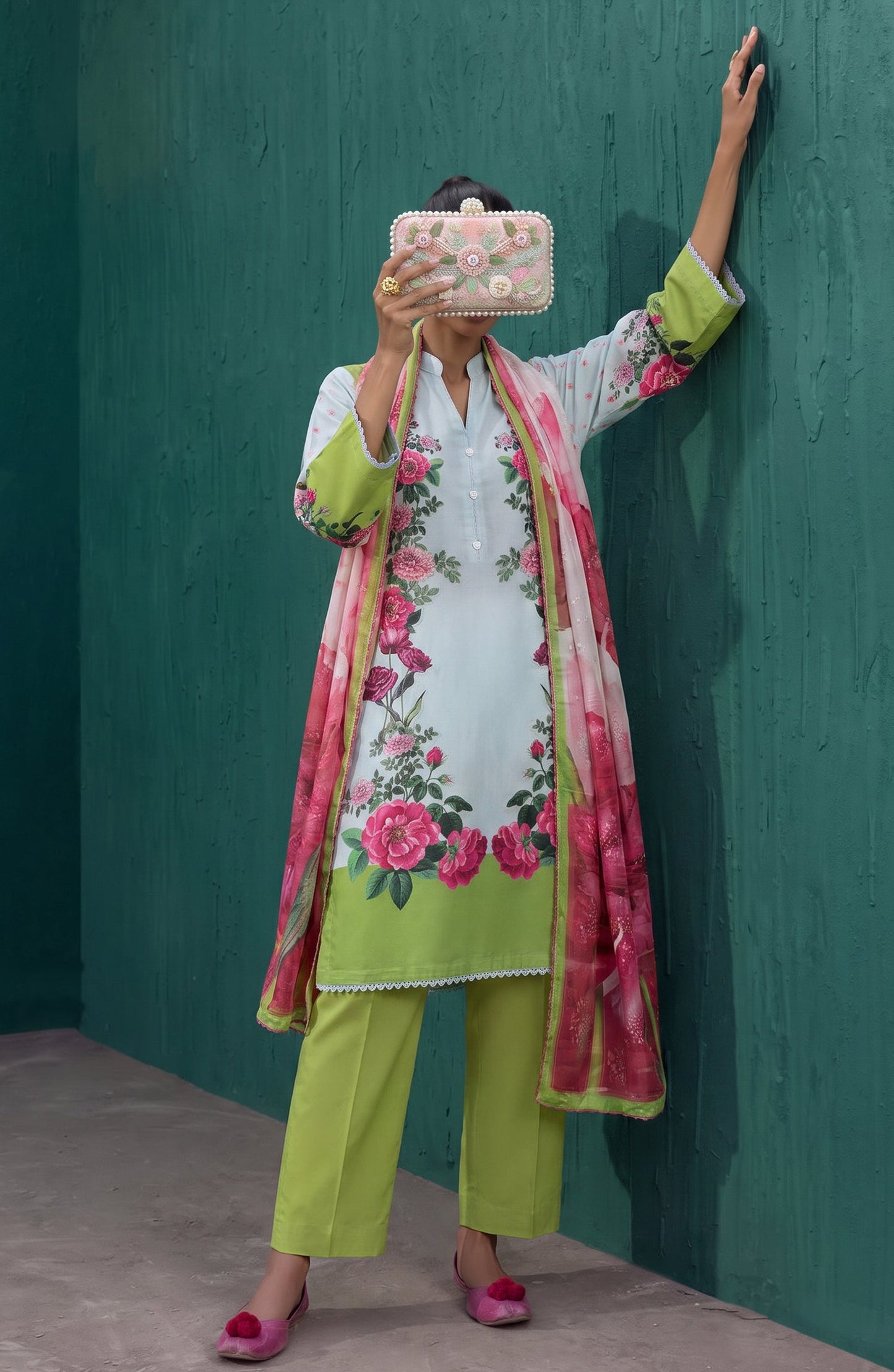 Mehar by Amna Khadija Embroidered Cotton Stitched 3 Piece Suit - AKM-02 - AM26MHER - Green - Summer Collection