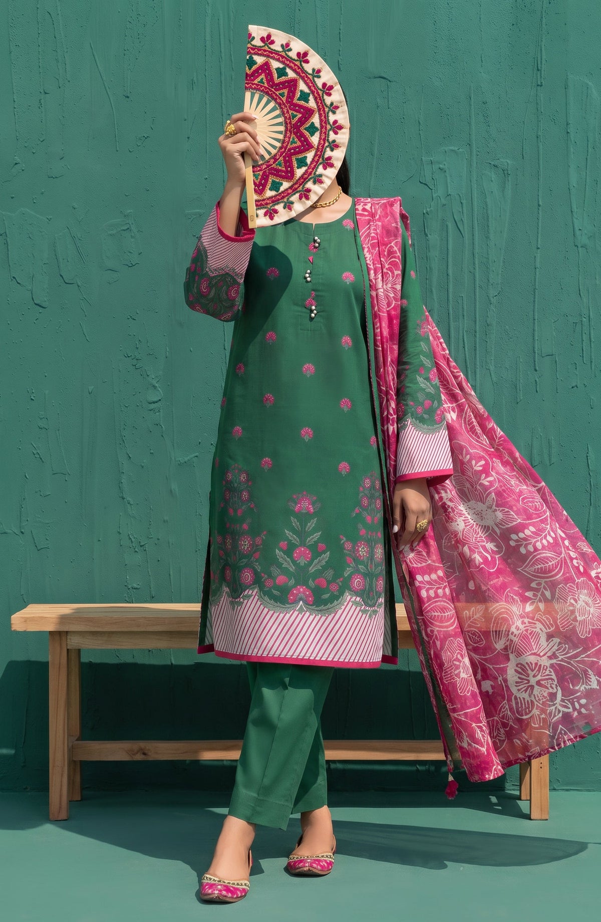 Mehar by Amna Khadija Embroidered Cotton Stitched 3 Piece Suit - AKM-03 - AM26MHER - Green - Summer Collection