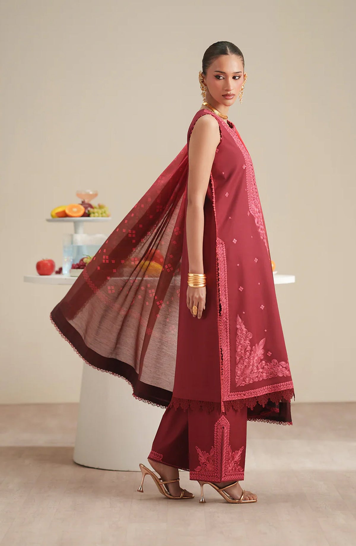 Mehroze by Bin Ilyas Embroidered Lawn Unstitched 3 Piece Suit - D-763 - BL26MHRE - Pink - Summer Collection