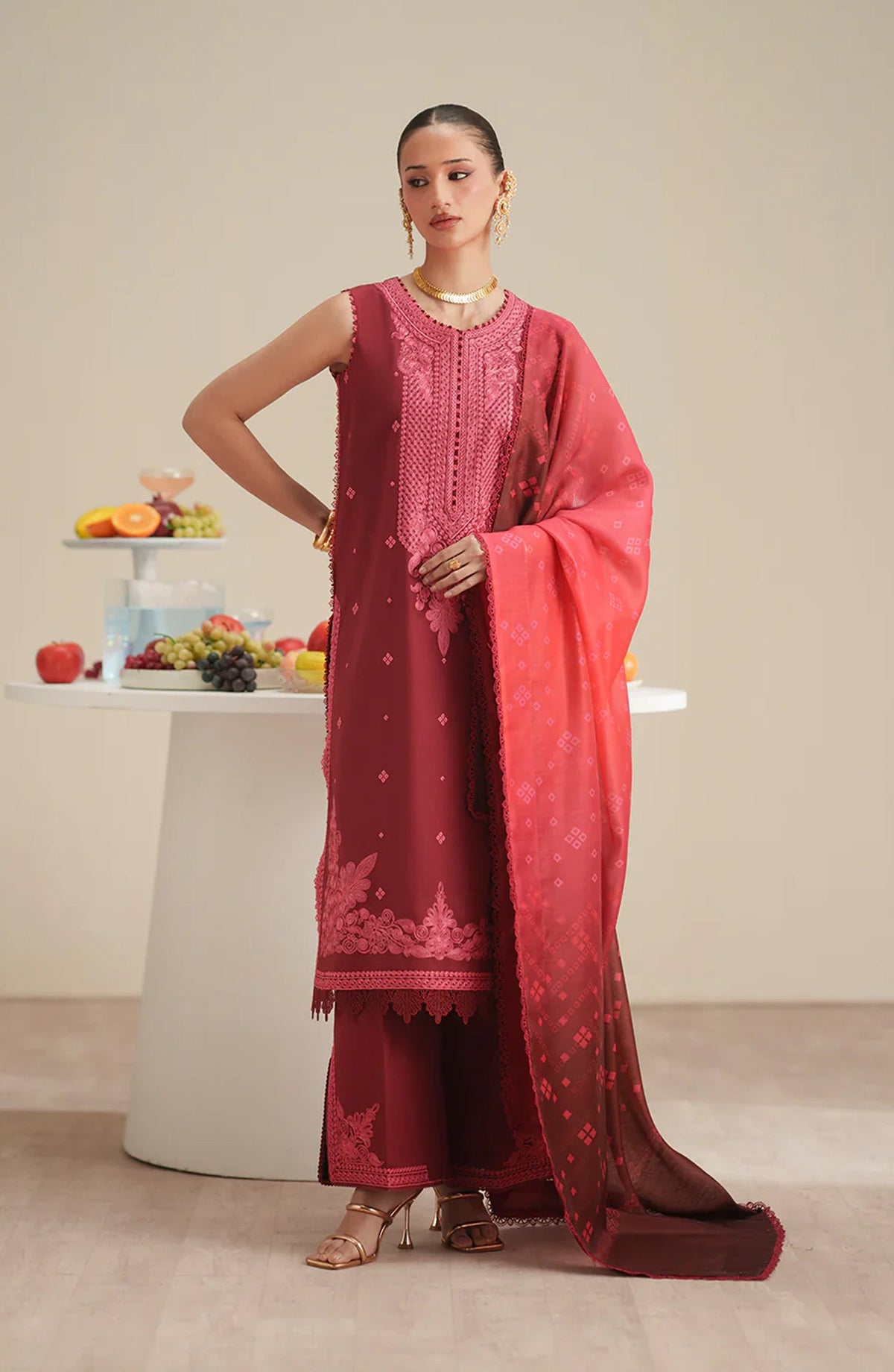 Mehroze by Bin Ilyas Embroidered Lawn Unstitched 3 Piece Suit - D-763 - BL26MHRE - Pink - Summer Collection