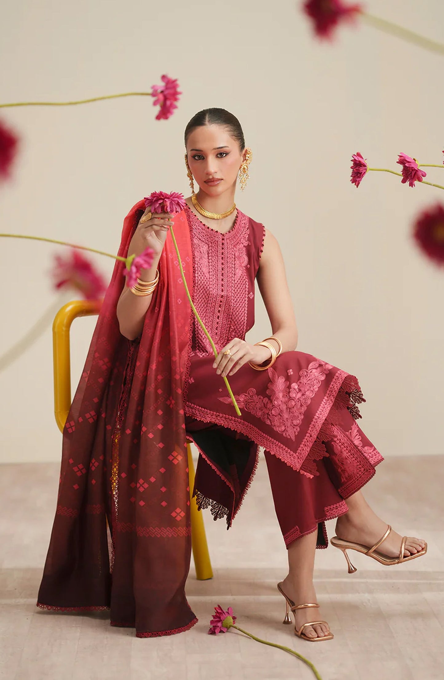 Mehroze by Bin Ilyas Embroidered Lawn Unstitched 3 Piece Suit - D-763 - BL26MHRE - Pink - Summer Collection