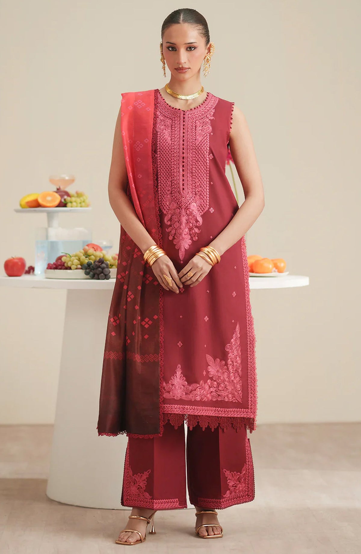 Mehroze by Bin Ilyas Embroidered Lawn Unstitched 3 Piece Suit - D-763 - BL26MHRE - Pink - Summer Collection