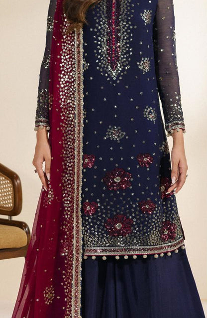 Meraki by Zarif Embroidered Chiffon Unstitched 3 Piece Suit - 10 Sable - ZRF26MRK - Blue - Festive Collection