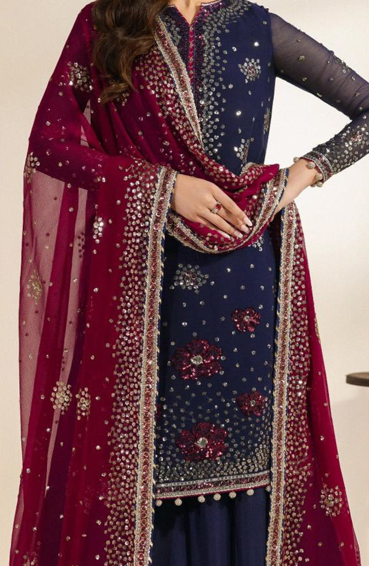 Meraki by Zarif Embroidered Chiffon Unstitched 3 Piece Suit - 10 Sable - ZRF26MRK - Blue - Festive Collection