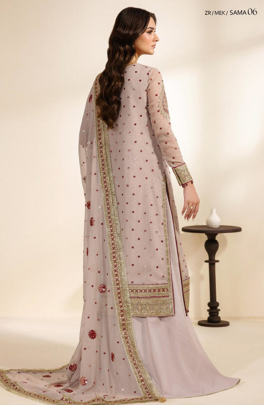 Meraki by Zarif Embroidered Chiffon Unstitched 3 Piece Suit - 06 Sama - ZRF26MRK - Light Purple - Festive Collection