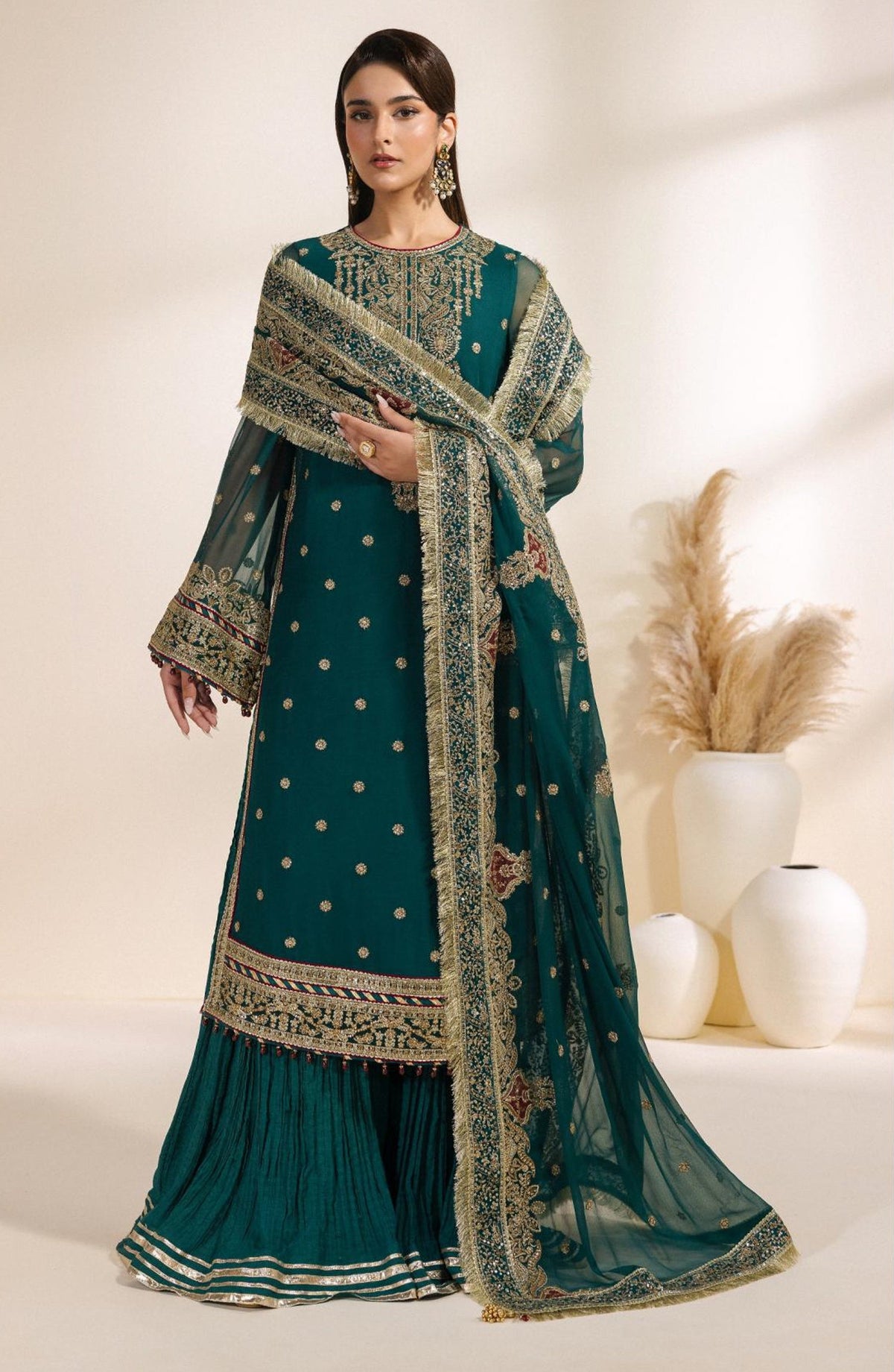 Meraki by Zarif Embroidered Chiffon Unstitched 3 Piece Suit - 05 Sara - ZRF26MRK - Green - Festive Collection