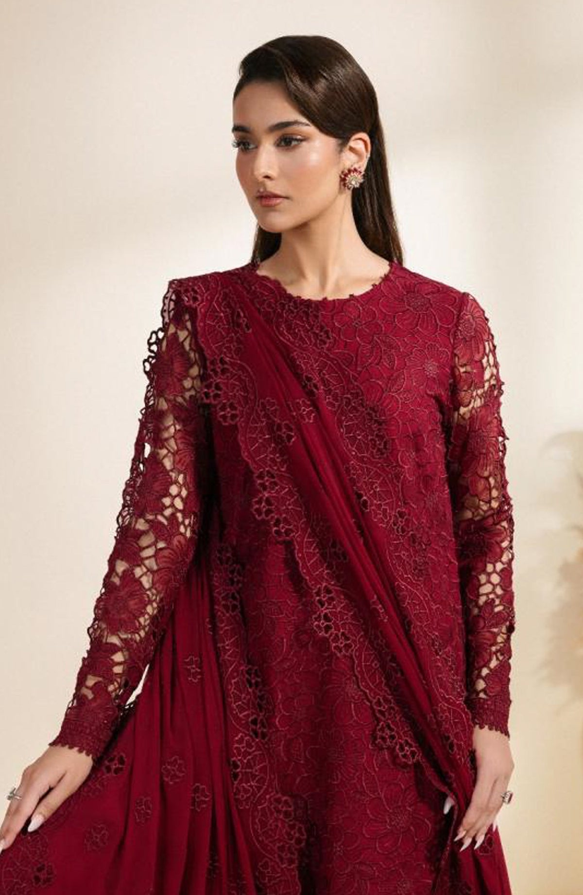 Meraki by Zarif Embroidered Chiffon Unstitched 3 Piece Suit - 03 Adaab - ZRF26MRK - Maroon - Festive Collection