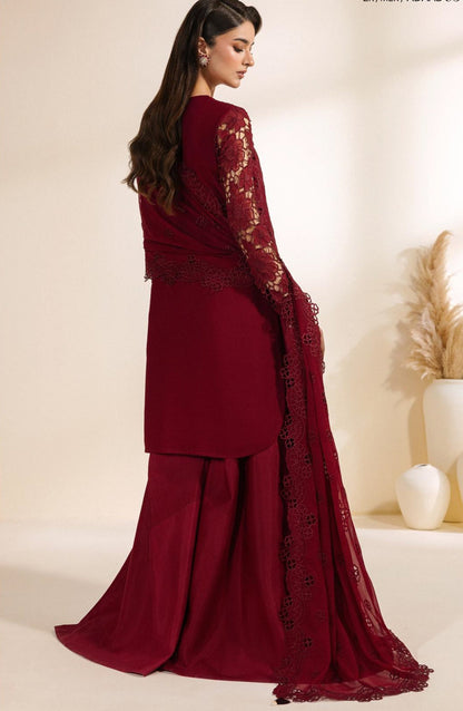Meraki by Zarif Embroidered Chiffon Unstitched 3 Piece Suit - 03 Adaab - ZRF26MRK - Maroon - Festive Collection