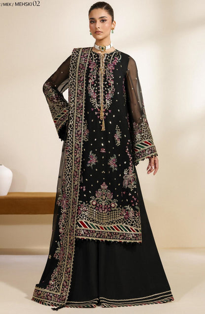 Meraki by Zarif Embroidered Chiffon Unstitched 3 Piece Suit - 02 Mehski - ZRF26MRK - Black - Festive Collection