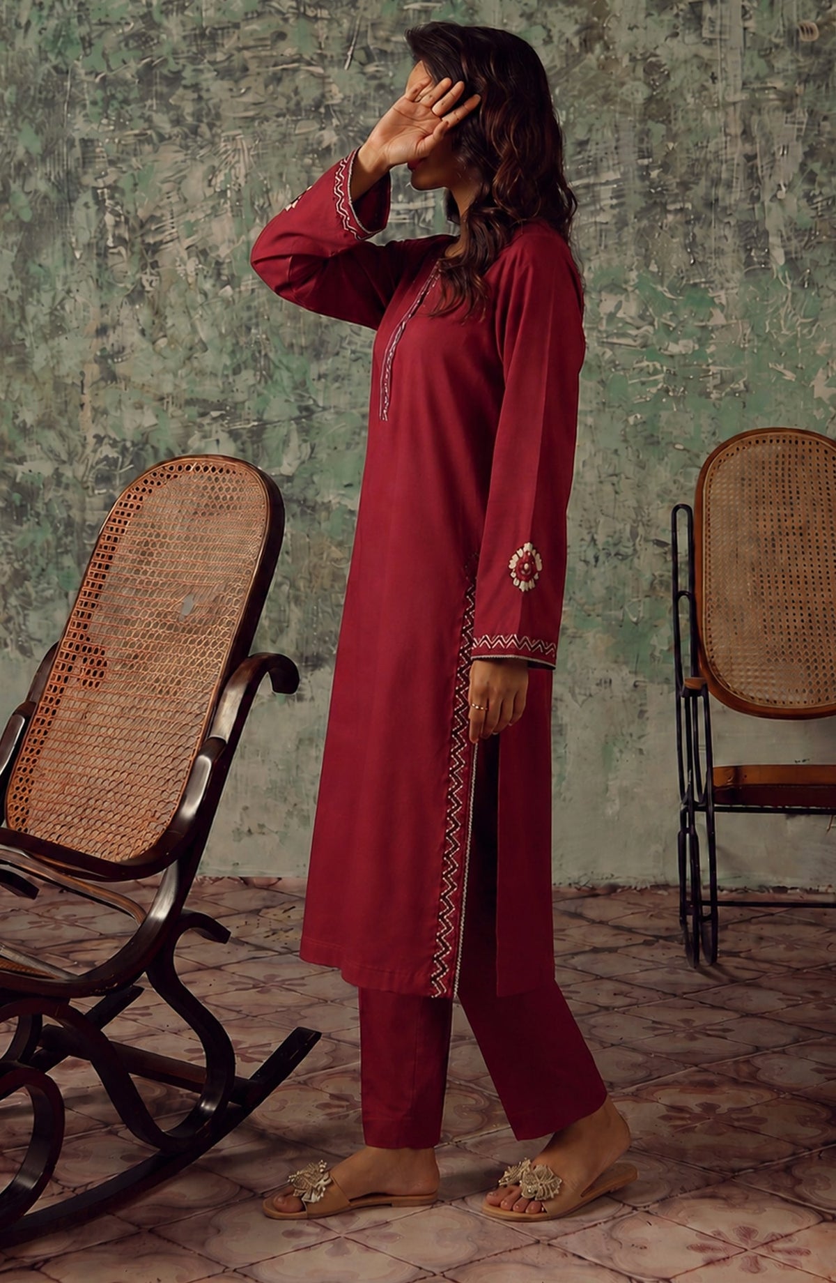 Miras by Amna Khadija Embroidered Cotton Stitched 2 Piece Co-ord Set - AKM-02 - AM26MRAS - Red - Summer Collection