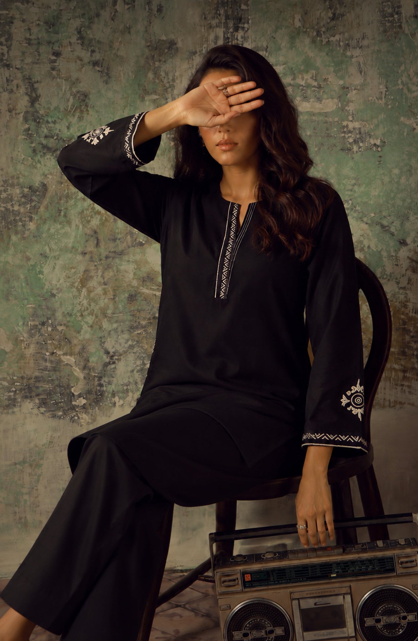 Miras by Amna Khadija Embroidered Cotton Stitched 2 Piece Co-ord Set - AKM-03 - AM26MRAS - Black - Summer Collection