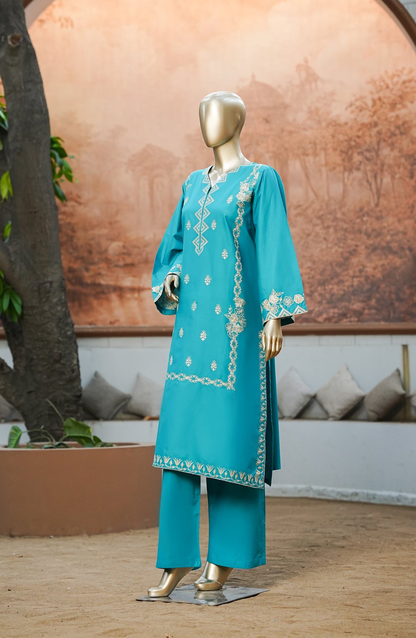 Miss Cotton by Amna Khadija Embroidered Cotton Lawn Stitched 2 Piece Suit - AKMC-01 - AKP26MCT - Ferozi - Summer Collection
