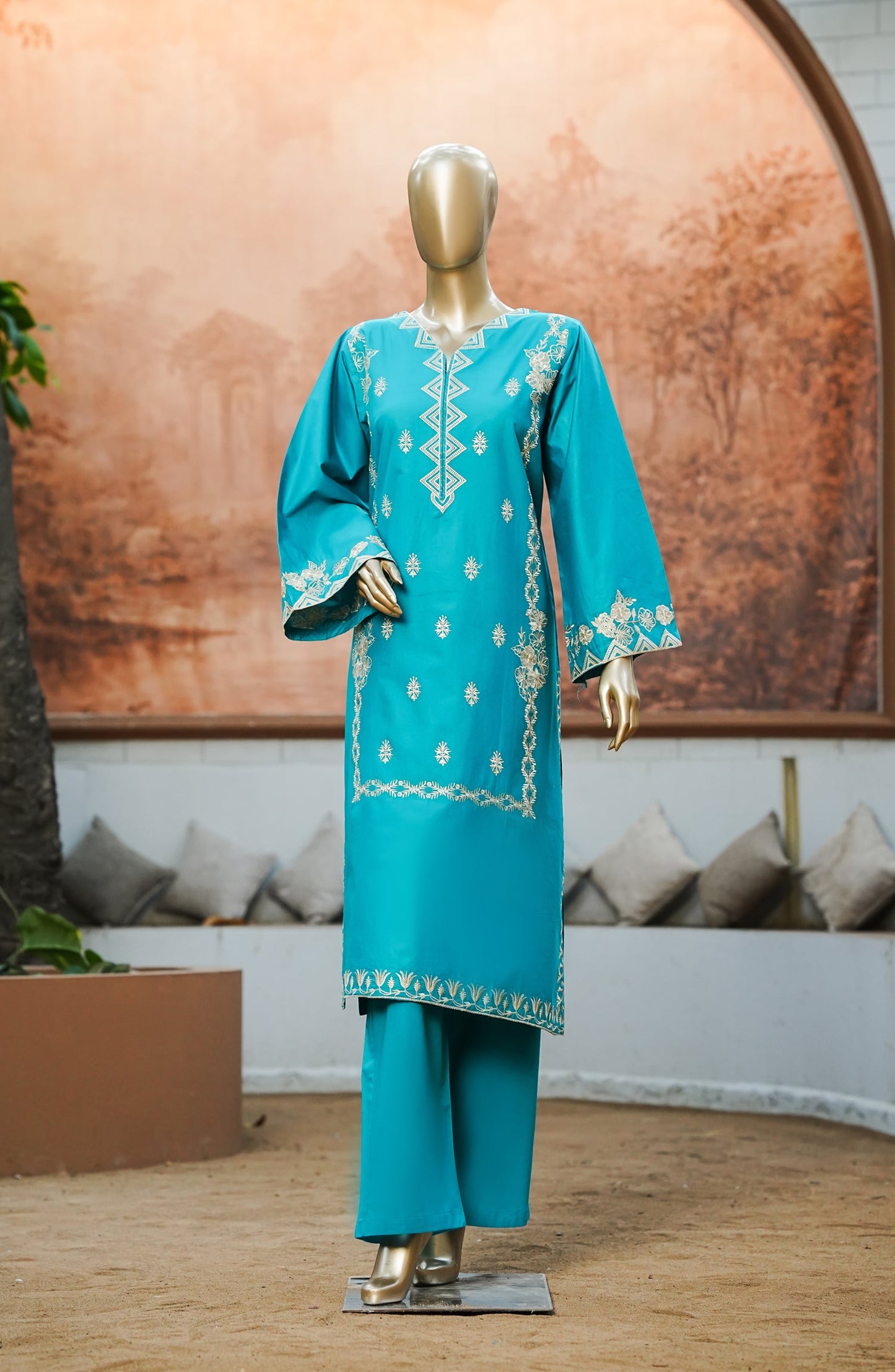 Miss Cotton by Amna Khadija Embroidered Cotton Lawn Stitched 2 Piece Suit - AKMC-01 - AKP26MCT - Ferozi - Summer Collection