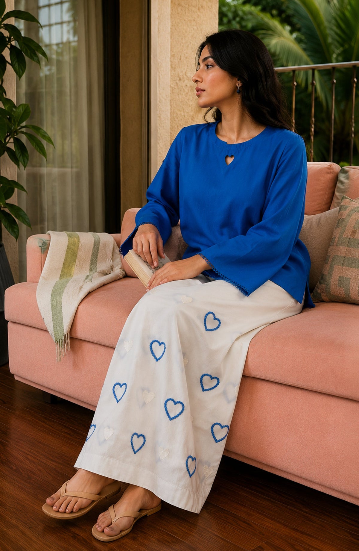 Mohabbat ki Kahani by Amna Khadija Embroidered Cotton Stitched 2 Piece Co-ord Set - AKMKK-02 - AM26MBTK - Blue - Summer Collection
