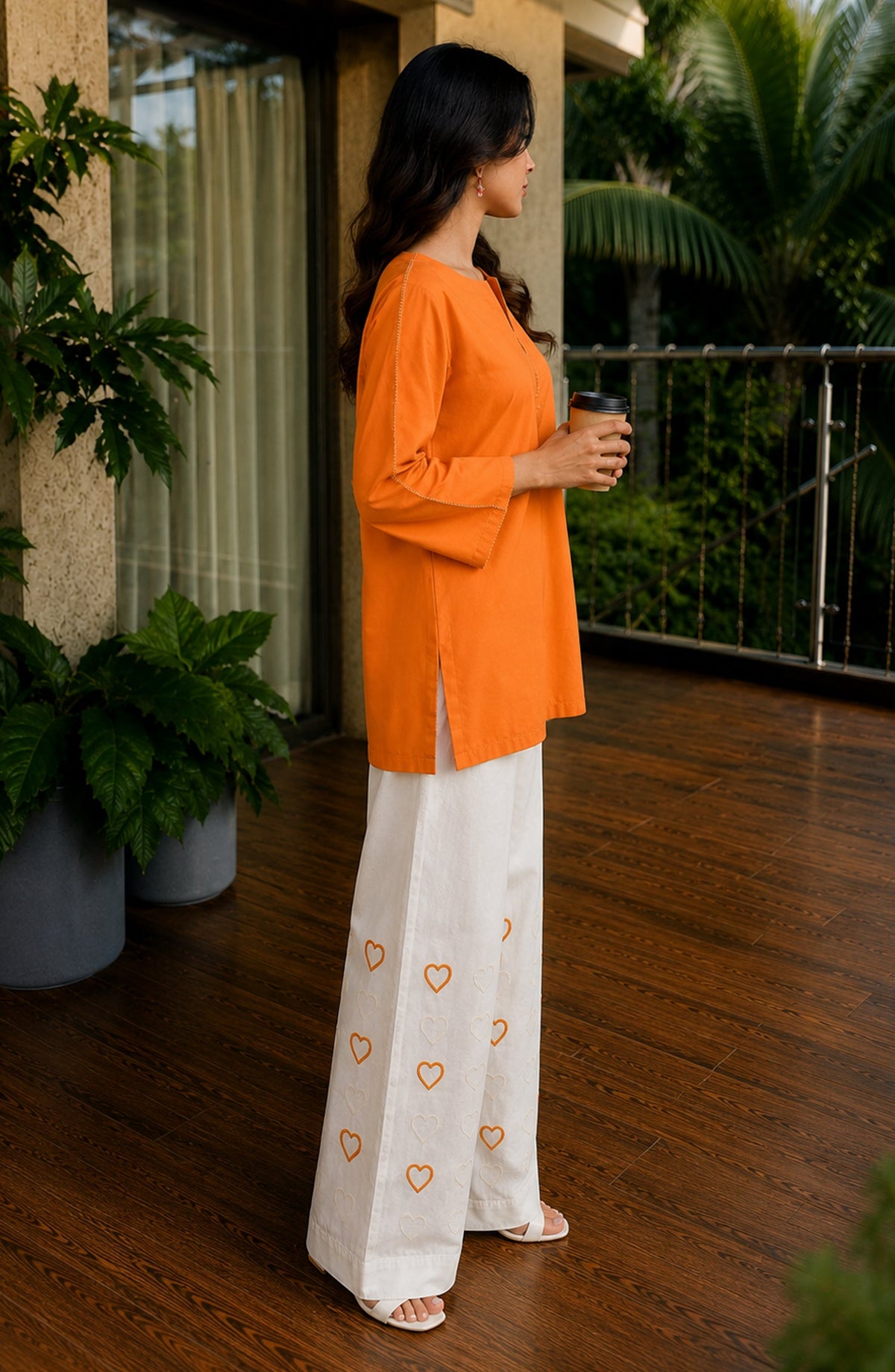Mohabbat ki Kahani by Amna Khadija Embroidered Cotton Stitched 2 Piece Co-ord Set - AKMKK-04 - AM26MBTK - Orange - Summer Collection
