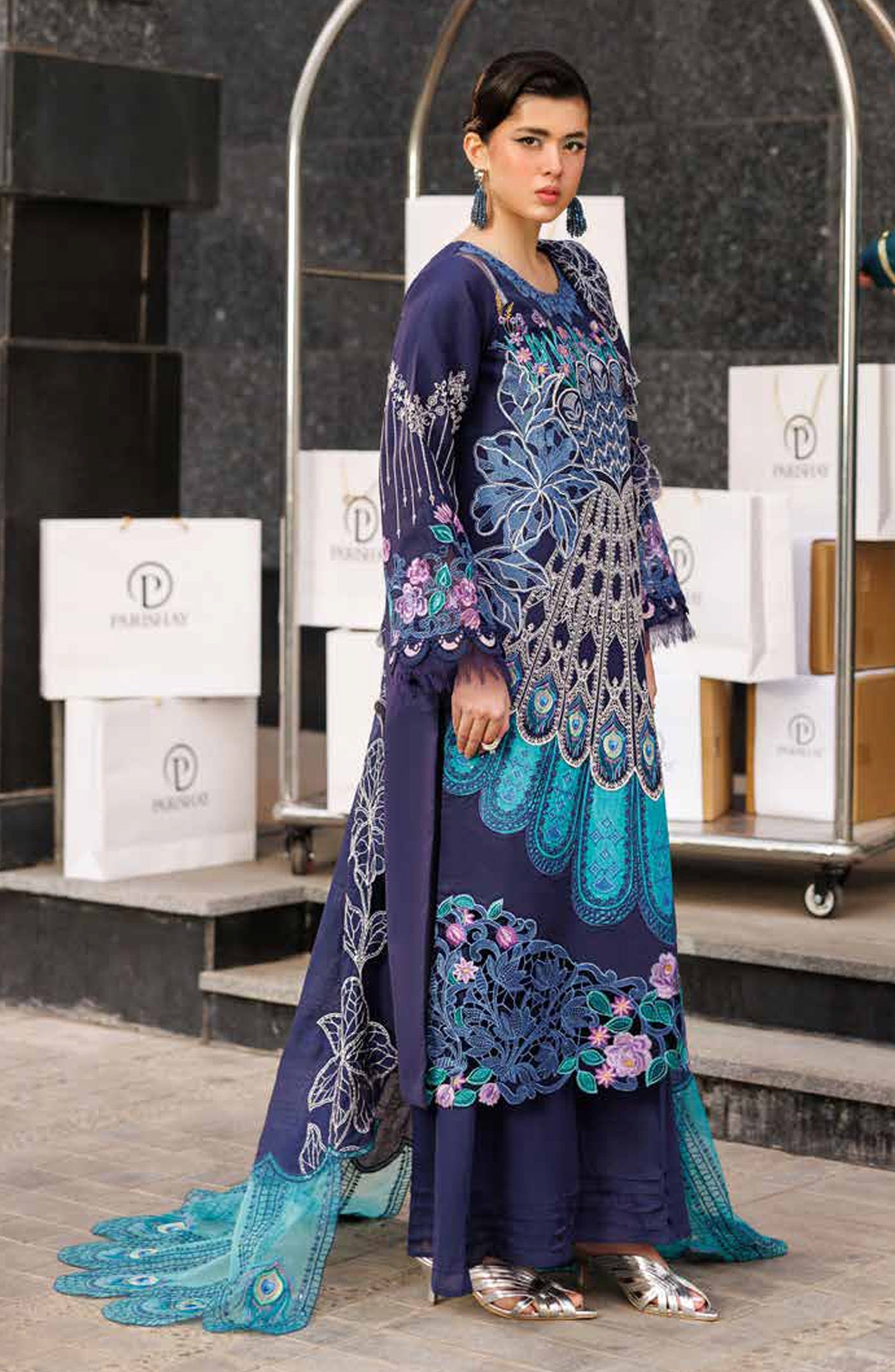 Monaco by Parishay Luxury Embroidered Lawn Unstitched 3 Piece Suit - MN-10 - PS26MNC - Blue - Summer Collection