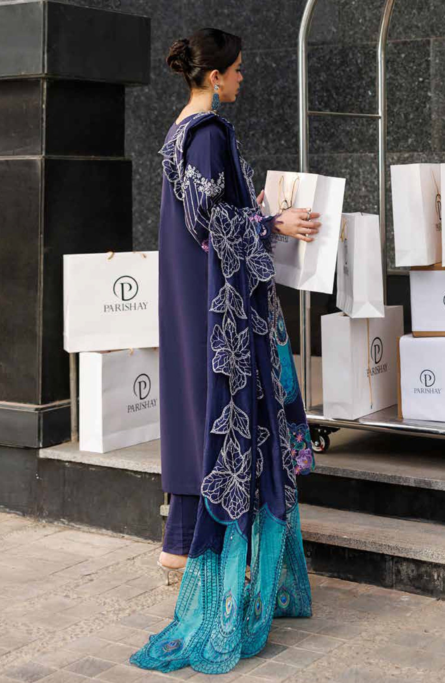 Monaco by Parishay Luxury Embroidered Lawn Unstitched 3 Piece Suit - MN-10 - PS26MNC - Blue - Summer Collection