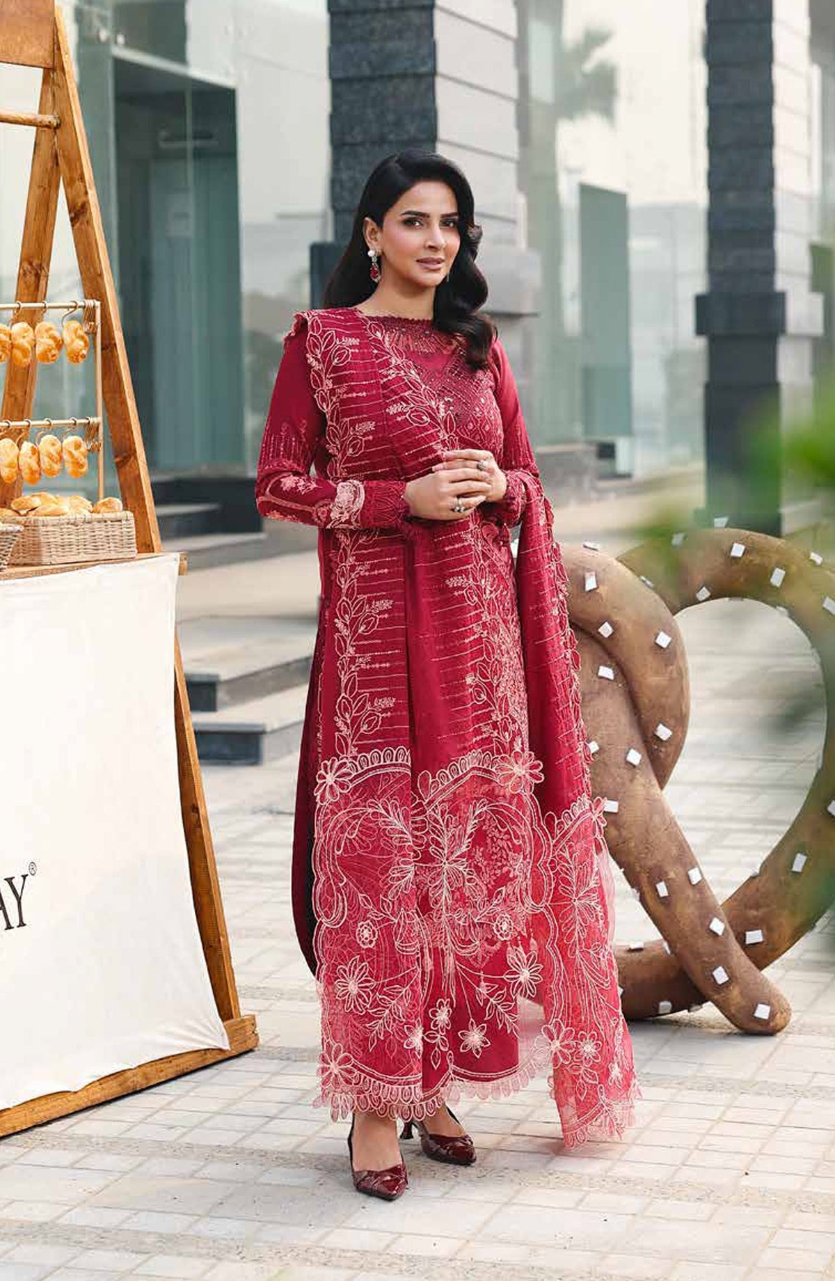 Monaco by Parishay Luxury Embroidered Lawn Unstitched 3 Piece Suit - MN-01 - PS26MNC - Red - Summer Collection