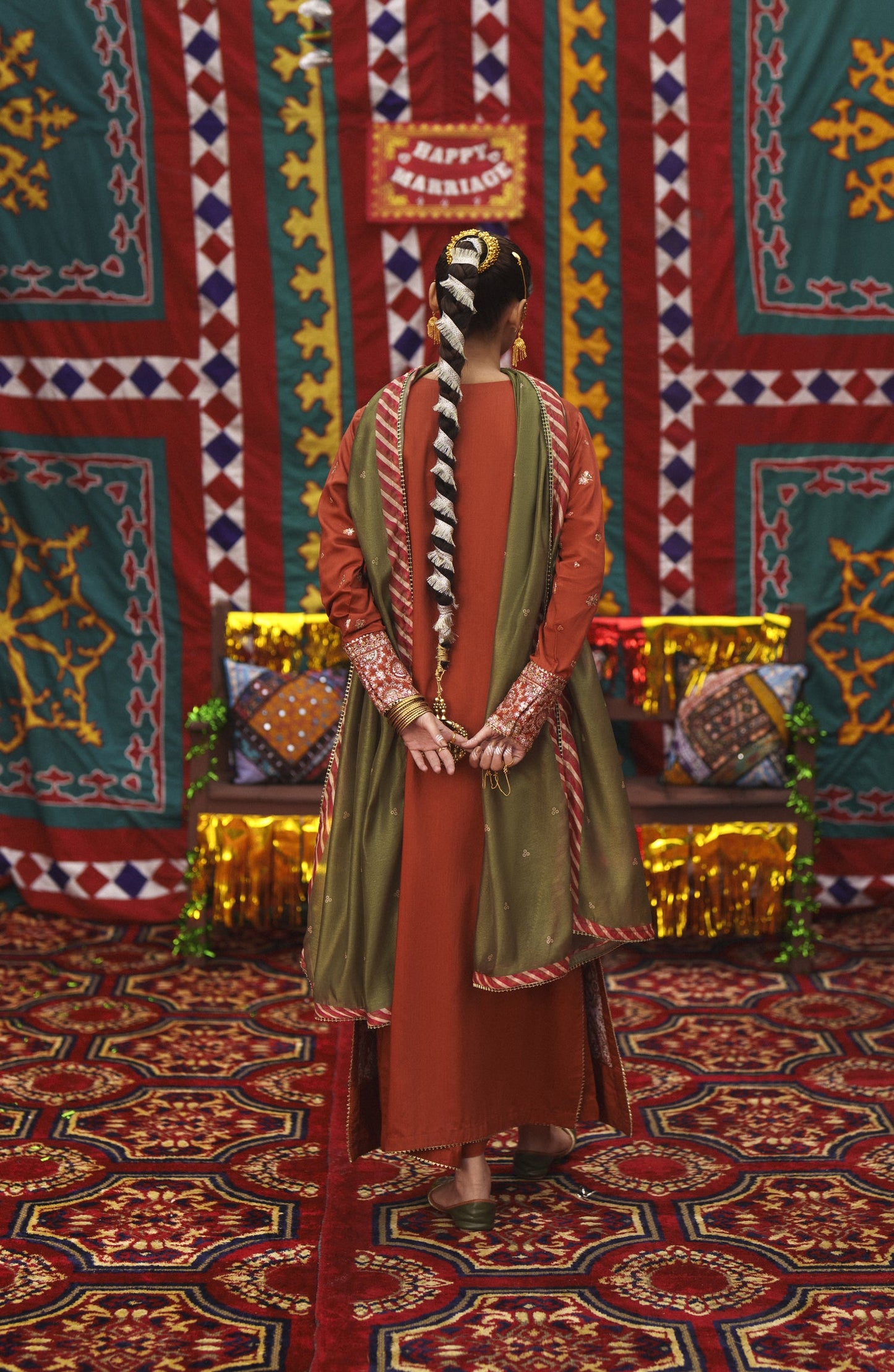 Casual Lite Mubarak Embroidered Silk Viscose Stitched 3 Piece Suit - 01 Gulnaar - CL26MRK - Orange - Festive Collection