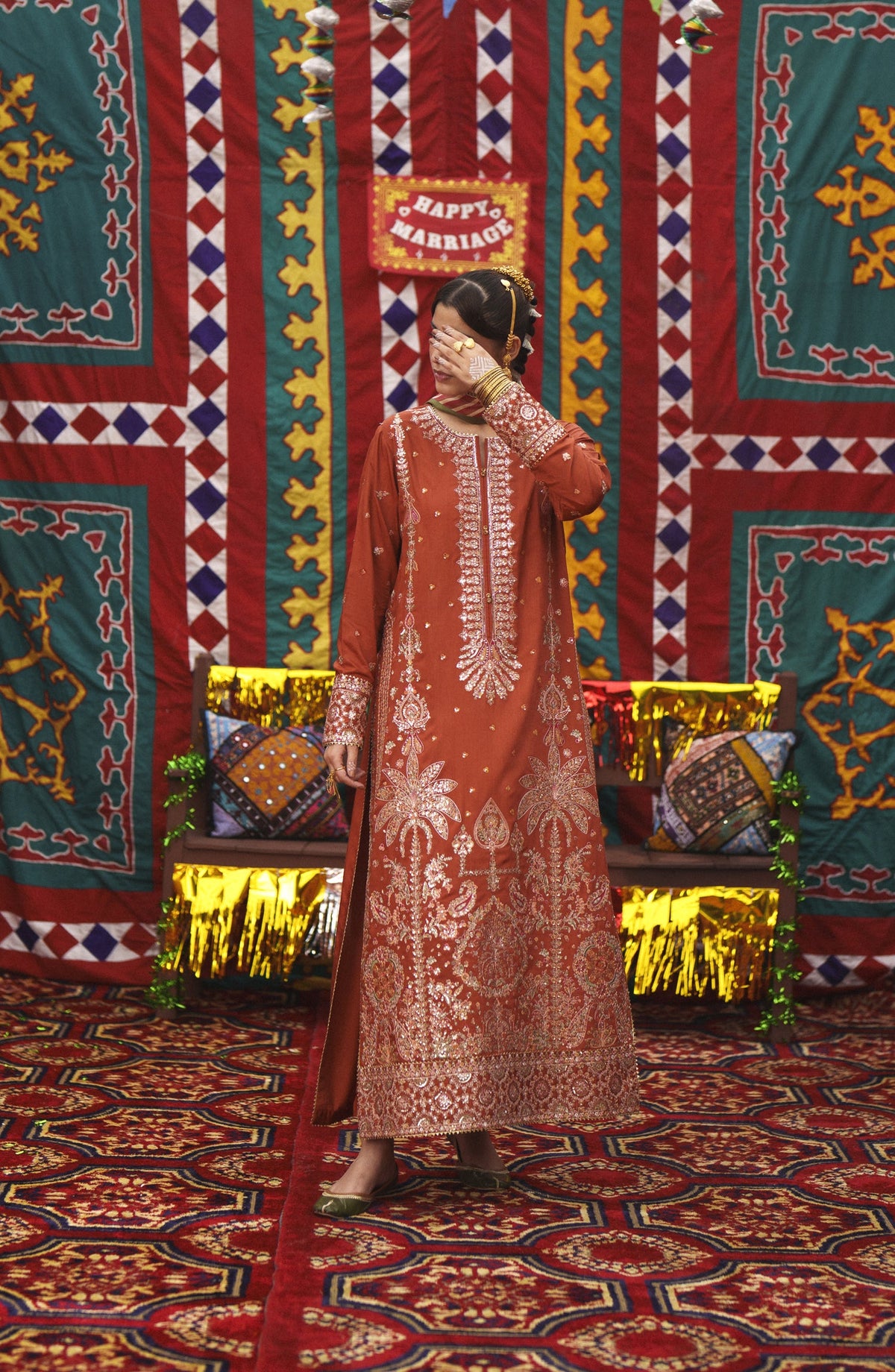 Casual Lite Mubarak Embroidered Silk Viscose Stitched 3 Piece Suit - 01 Gulnaar - CL26MRK - Orange - Festive Collection