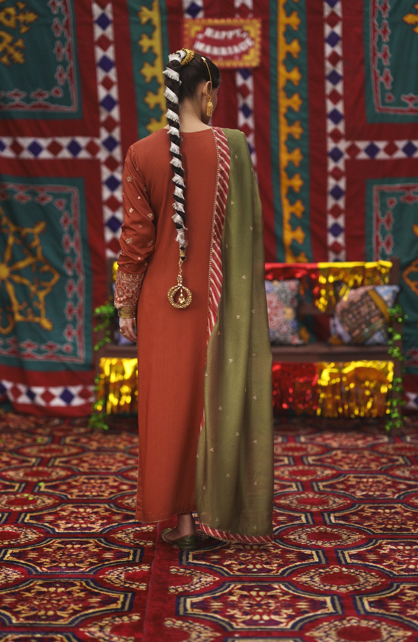 Casual Lite Mubarak Embroidered Silk Viscose Stitched 3 Piece Suit - 01 Gulnaar - CL26MRK - Orange - Festive Collection