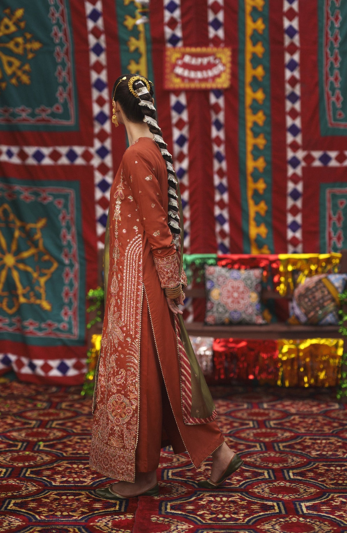 Casual Lite Mubarak Embroidered Silk Viscose Stitched 3 Piece Suit - 01 Gulnaar - CL26MRK - Orange - Festive Collection