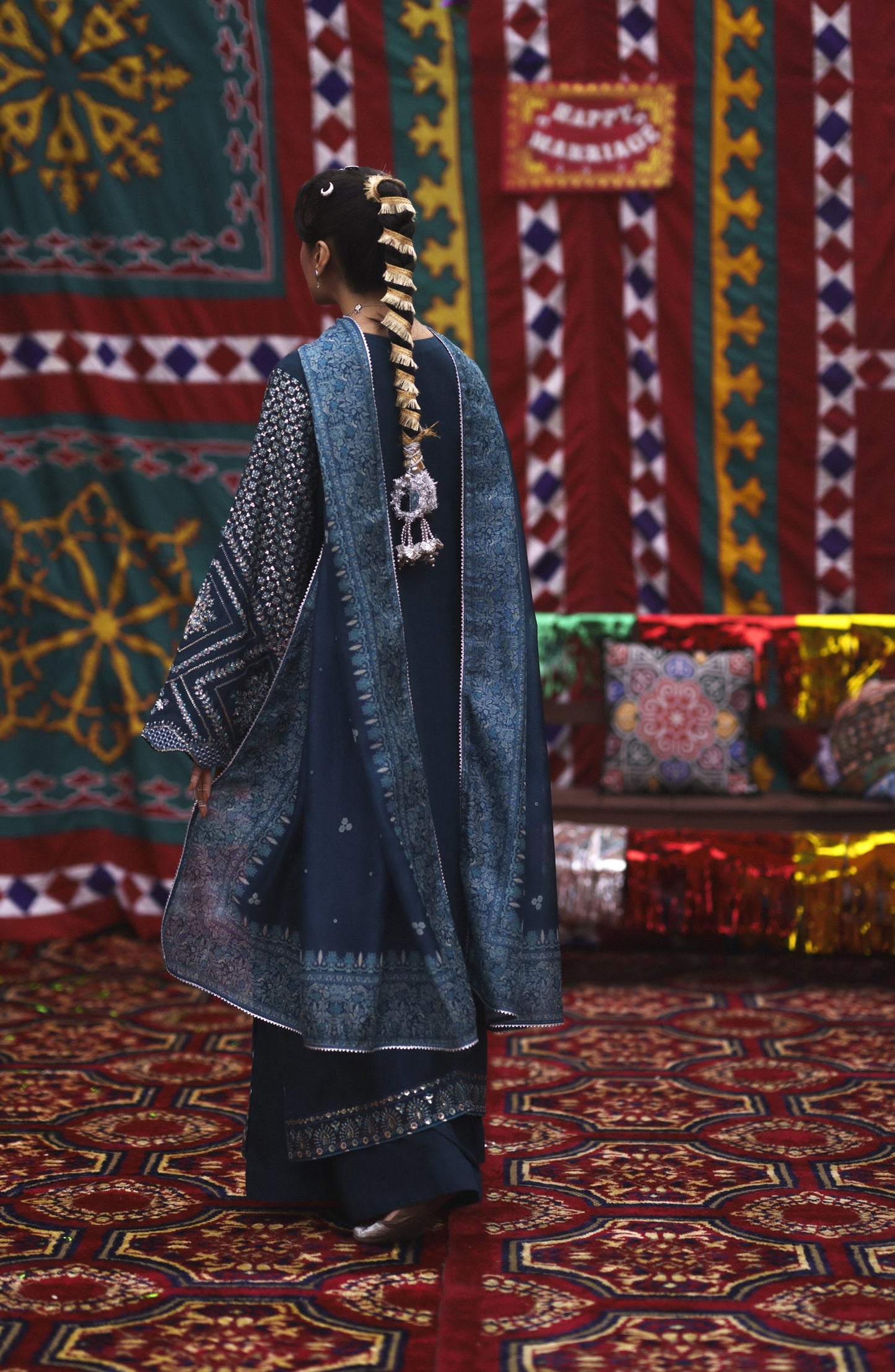 Casual Lite Mubarak Embroidered Silk Viscose Stitched 3 Piece Suit - 02 Neelofar - CL26MRK - Blue - Festive Collection