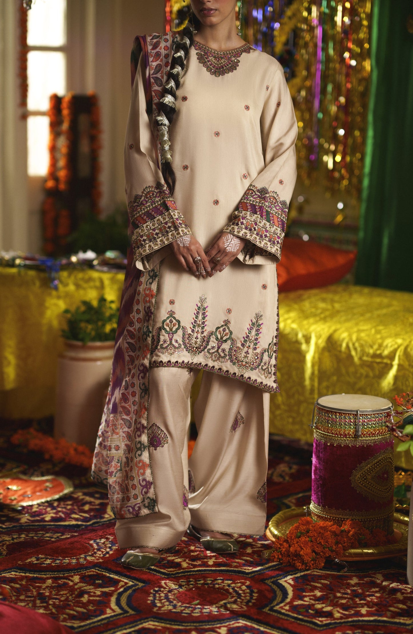 Casual Lite Mubarak Embroidered Silk Viscose Stitched 3 Piece Suit - 05 Sehar - CL26MRK - Fawn - Festive Collection