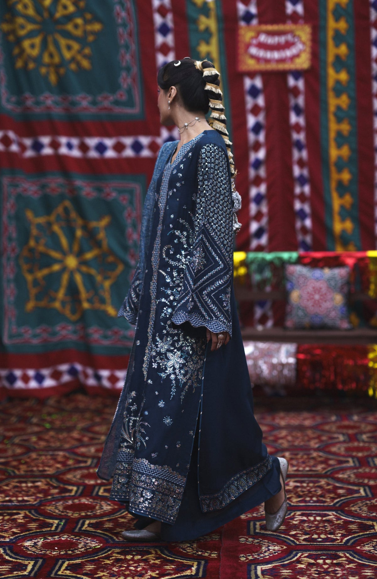 Casual Lite Mubarak Embroidered Silk Viscose Stitched 3 Piece Suit - 02 Neelofar - CL26MRK - Blue - Festive Collection