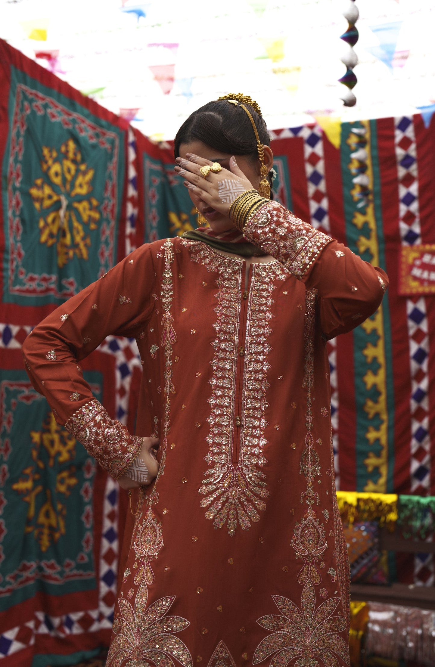 Casual Lite Mubarak Embroidered Silk Viscose Stitched 3 Piece Suit - 01 Gulnaar - CL26MRK - Orange - Festive Collection