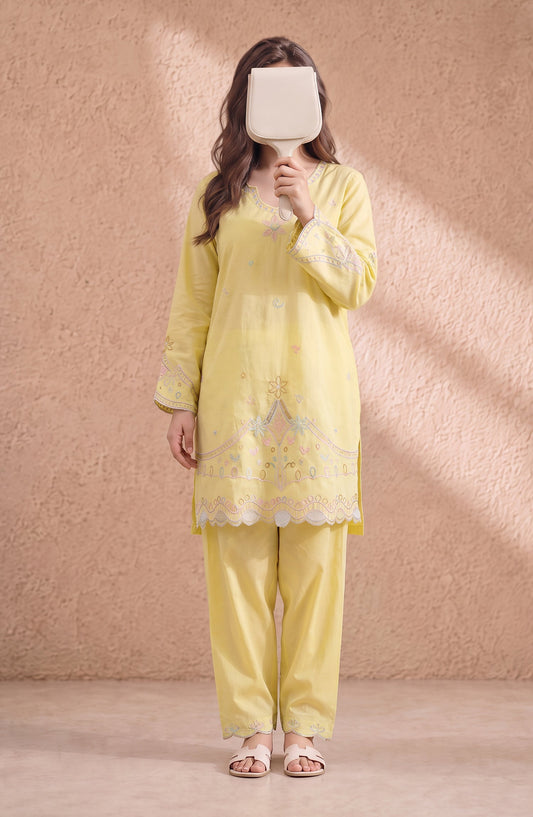 Mulaqaat by Amna Khadija Embroidered Cotton Cambric Stitched 2 Piece Co-ord Set - AKMEC-05 - AM26MULQ - Yellow - Summer Collection