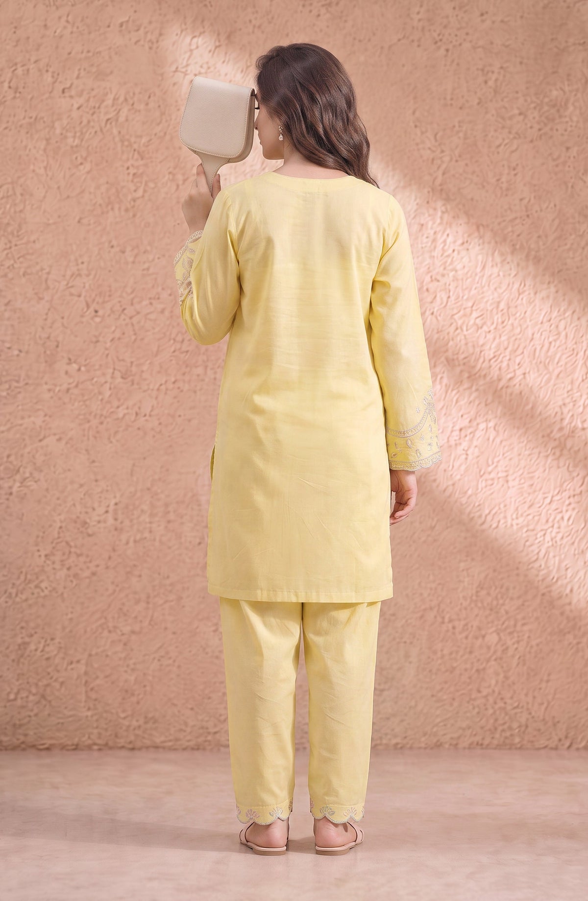 Mulaqaat by Amna Khadija Embroidered Cotton Cambric Stitched 2 Piece Co-ord Set - AKMEC-05 - AM26MULQ - Yellow - Summer Collection