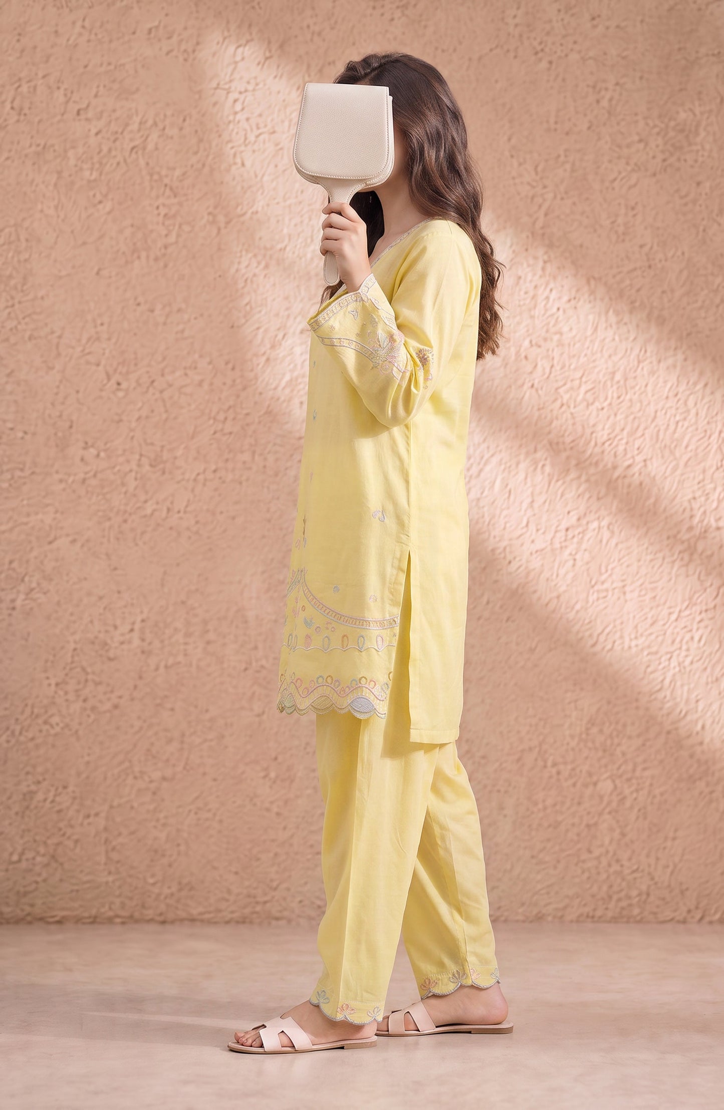Mulaqaat by Amna Khadija Embroidered Cotton Cambric Stitched 2 Piece Co-ord Set - AKMEC-05 - AM26MULQ - Yellow - Summer Collection