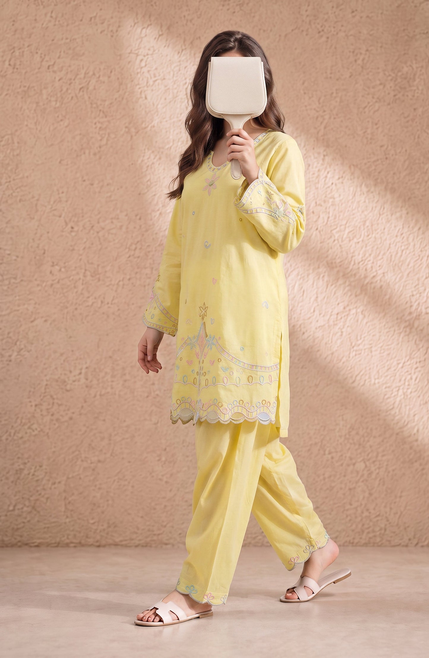 Mulaqaat by Amna Khadija Embroidered Cotton Cambric Stitched 2 Piece Co-ord Set - AKMEC-05 - AM26MULQ - Yellow - Summer Collection