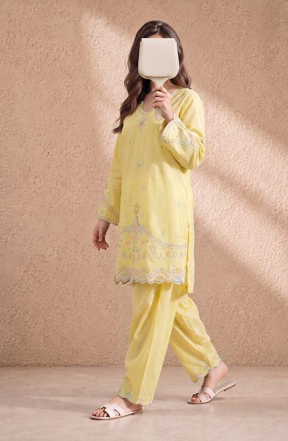 Mulaqaat by Amna Khadija Embroidered Cotton Cambric Stitched 2 Piece Co-ord Set - AKMEC-05 - AM26MULQ - Yellow - Summer Collection