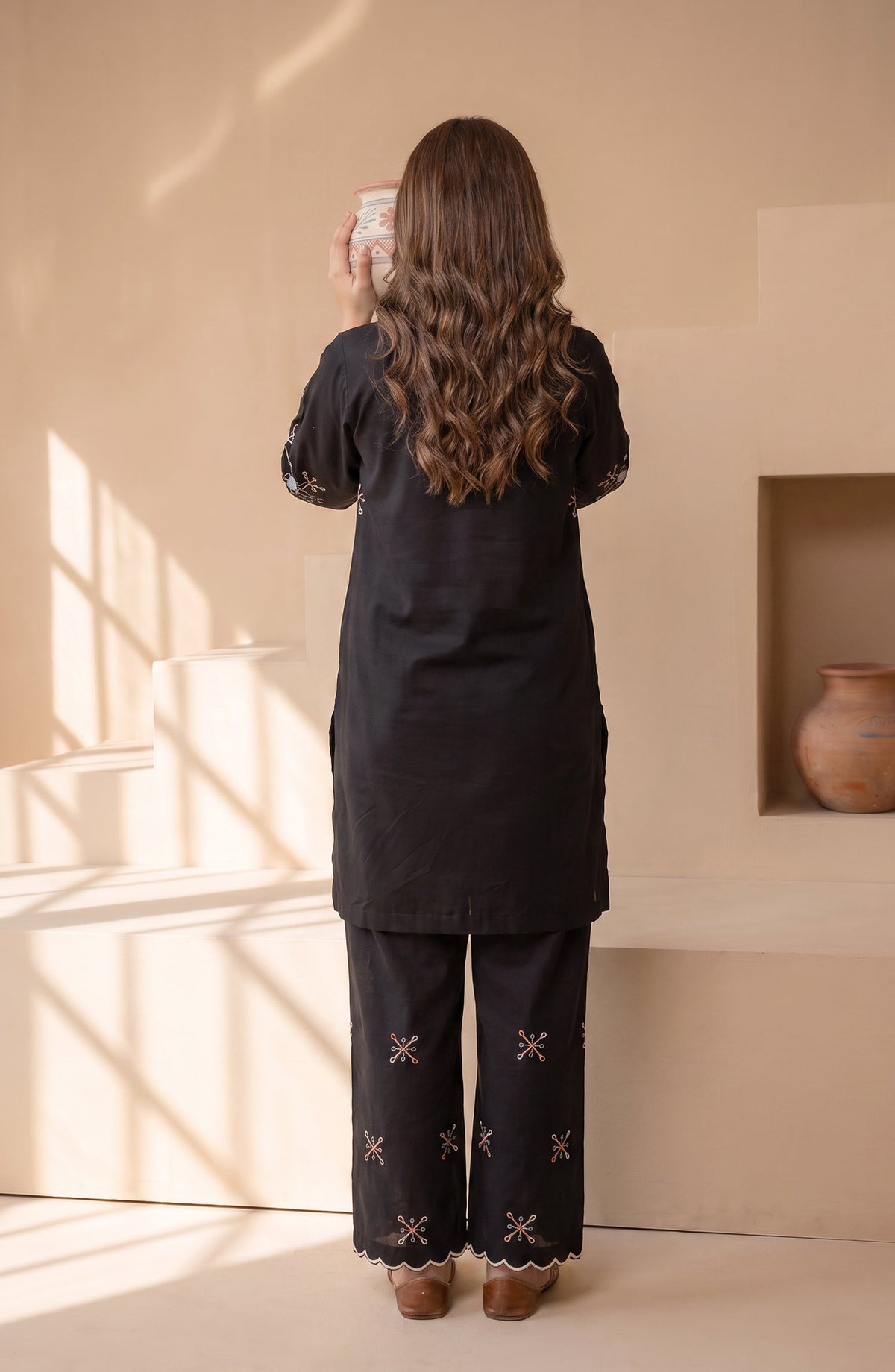 Mulaqaat by Amna Khadija Embroidered Cotton Cambric Stitched 2 Piece Co-ord Set - AKMEC-06 - AM26MULQ - Black - Summer Collection