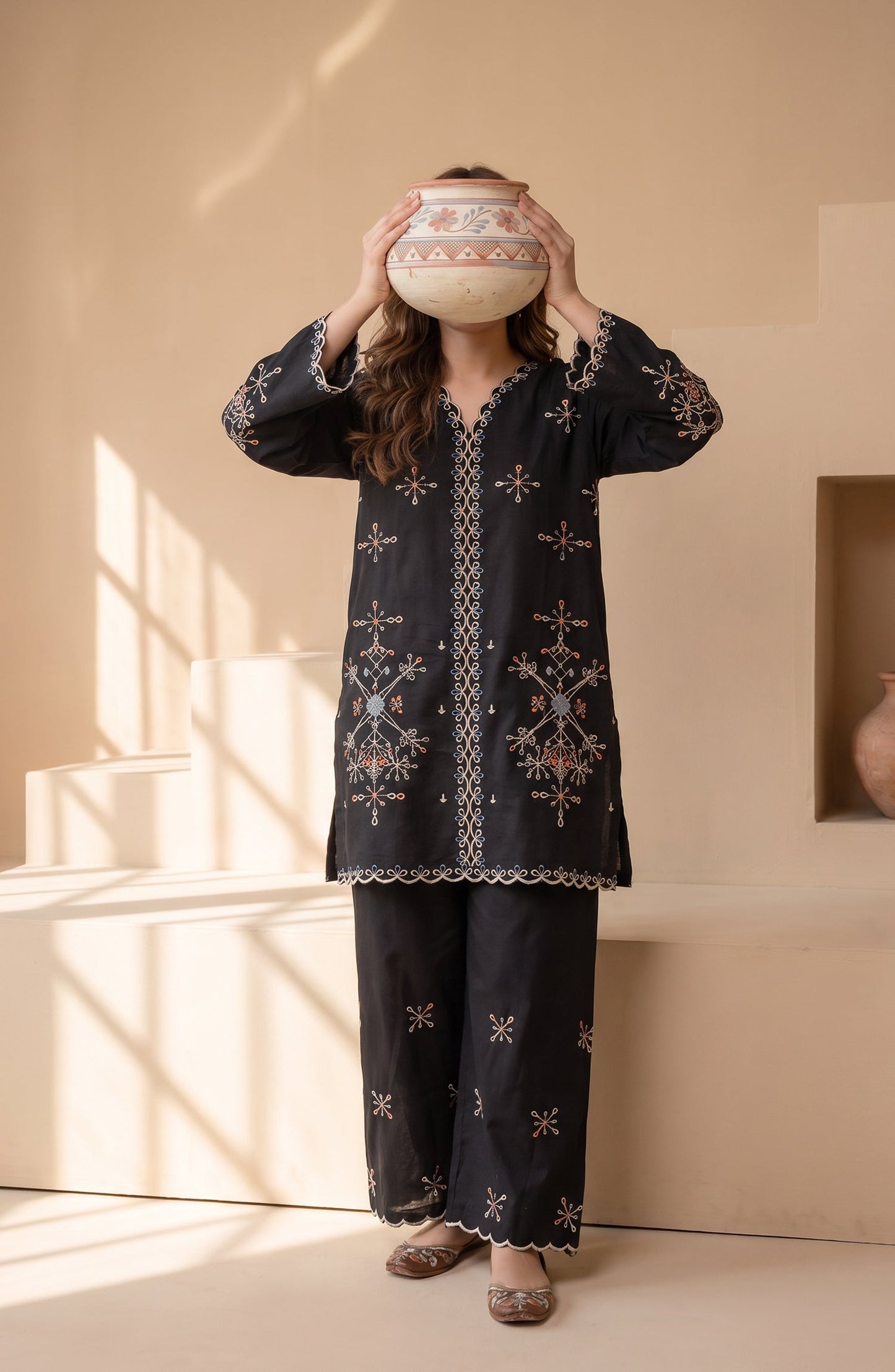 Mulaqaat by Amna Khadija Embroidered Cotton Cambric Stitched 2 Piece Co-ord Set - AKMEC-06 - AM26MULQ - Black - Summer Collection