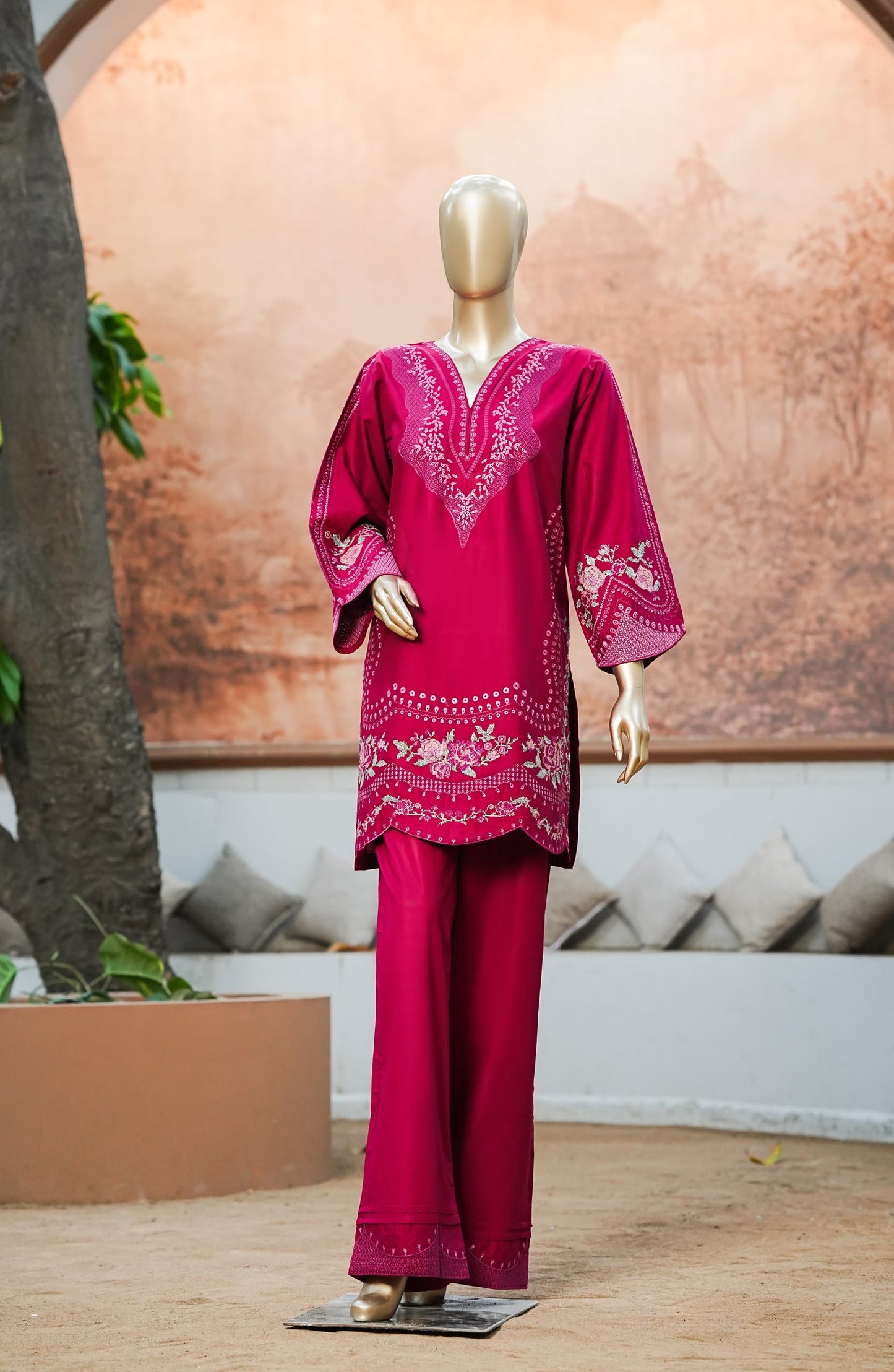 Mulaqaat by Amna Khadija Embroidered Cotton Lawn Stitched 2 Piece Suit - AKM-01 - AM26MQT - Pink - Summer Collection