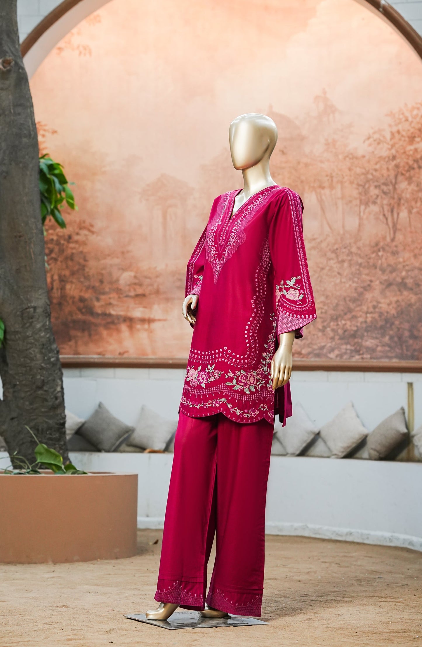 Mulaqaat by Amna Khadija Embroidered Cotton Lawn Stitched 2 Piece Suit - AKM-01 - AM26MQT - Pink - Summer Collection