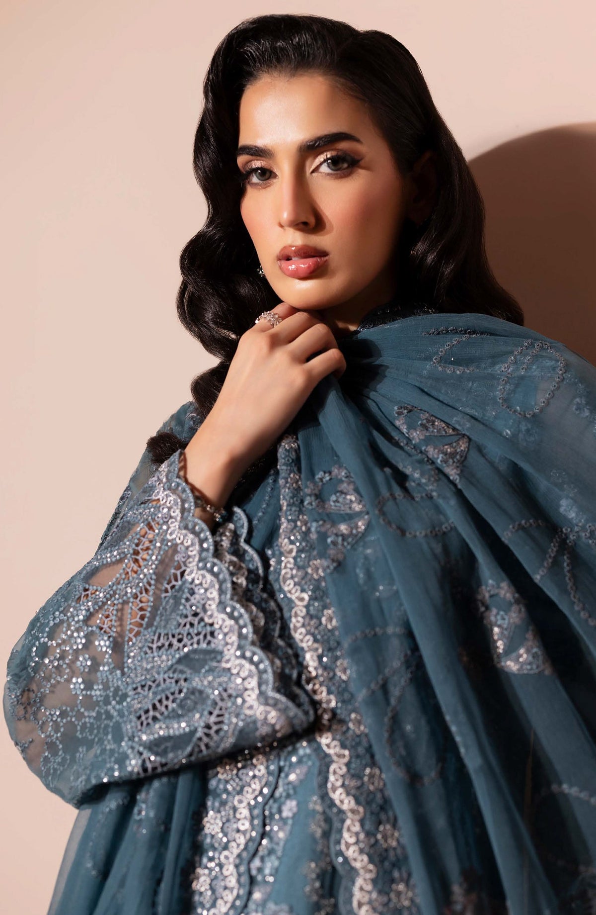 Murawat by Lavish Premium Luxury Embroidered Chiffon Unstitched 3 Piece Suit - D-06 - LP25MRW - Teal - Formals Collection