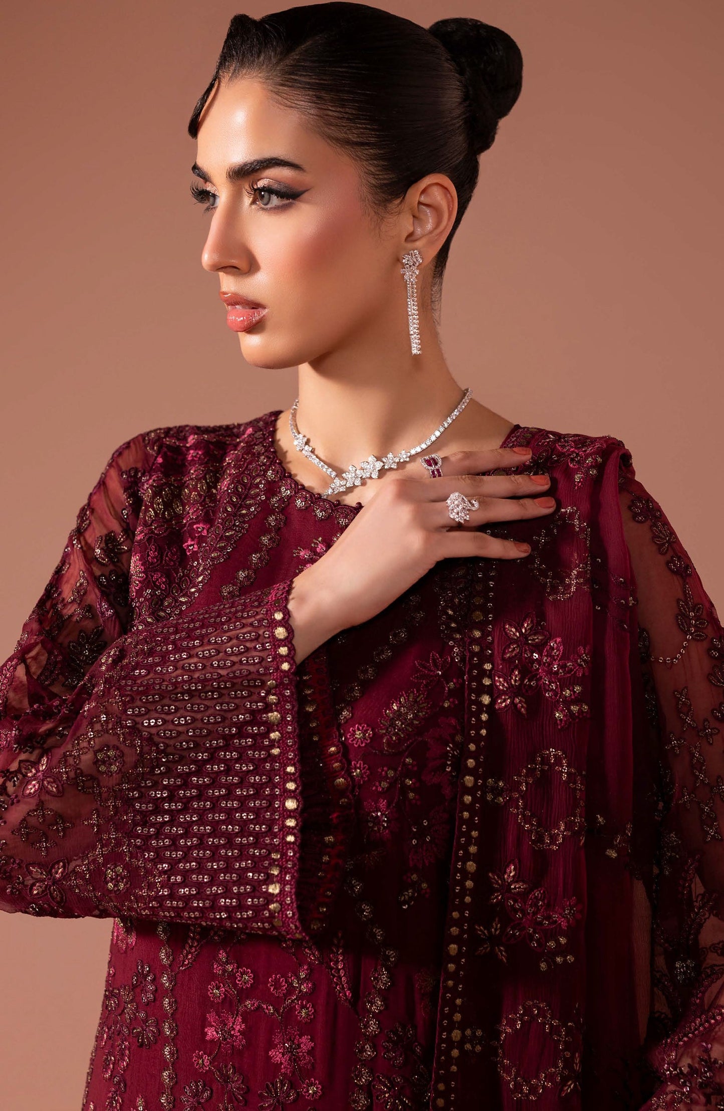 Murawat by Lavish Premium Luxury Embroidered Chiffon Unstitched 3 Piece Suit - D-01 - LP25MRW - Maroon - Formals Collection