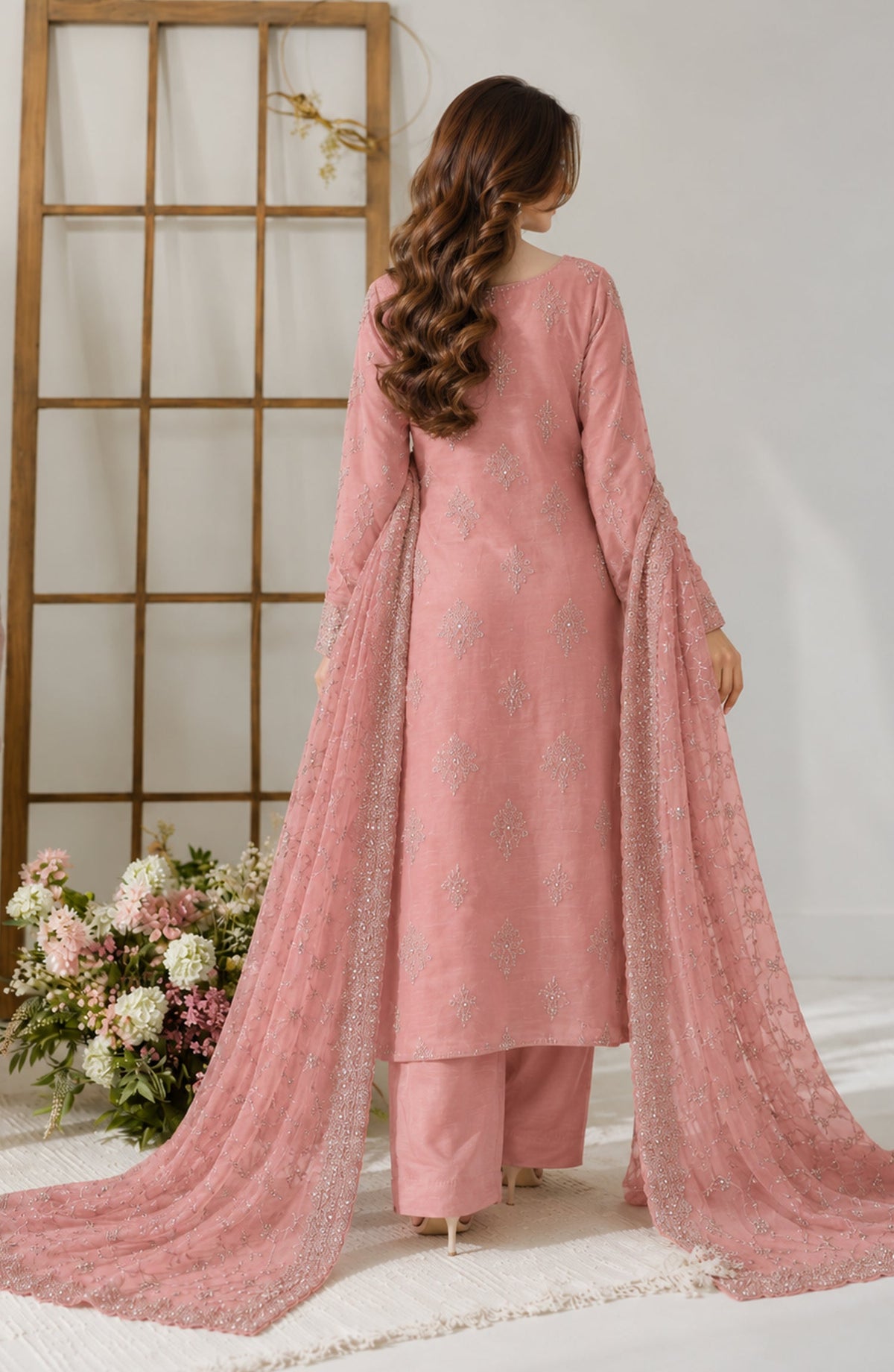 Muse by Amna Khadija Embroidered Silk Unstitched 3 Piece Suit - AKMF-14 - AM26MST - Pink - Formal Collection