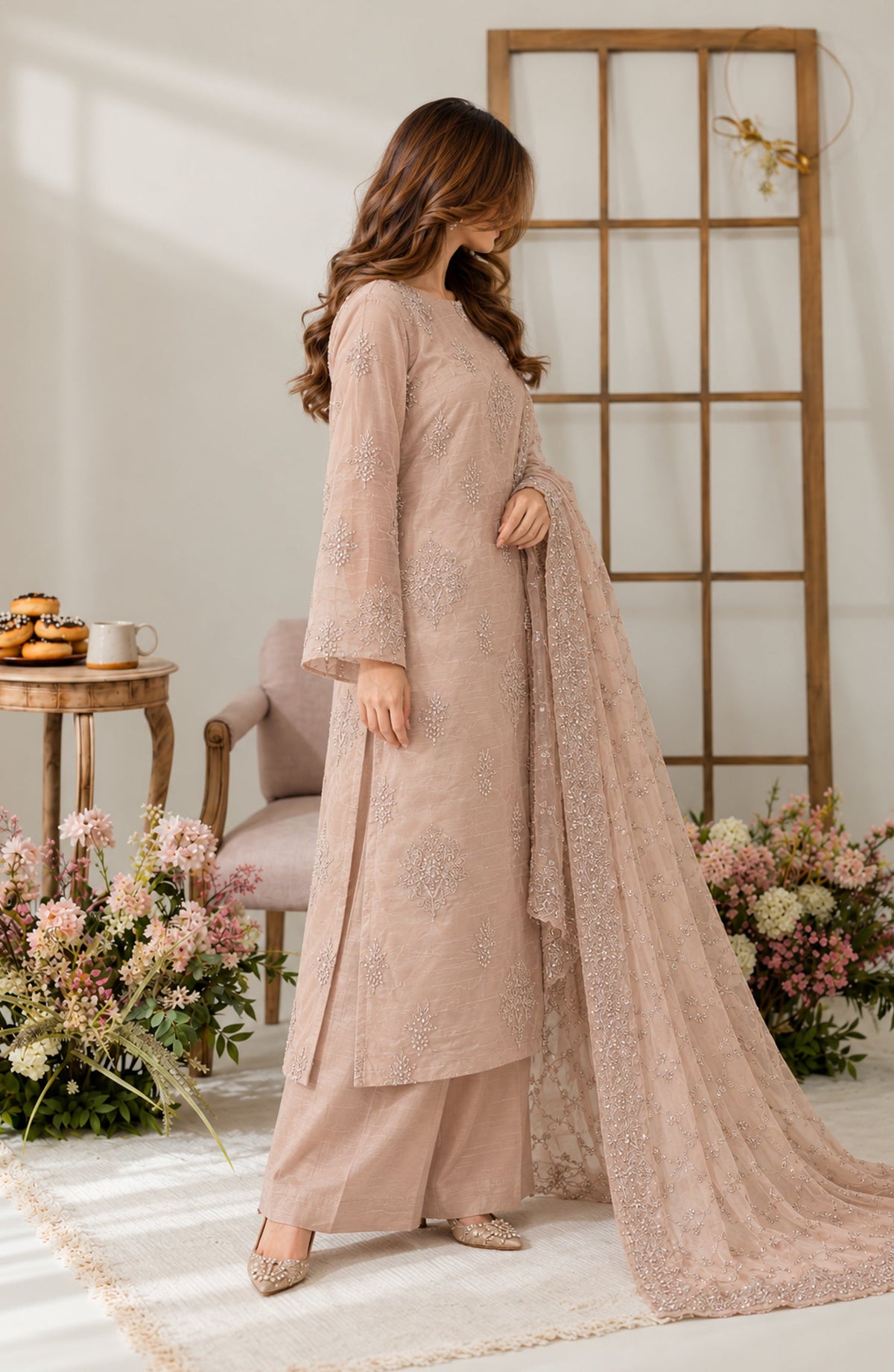 Muse by Amna Khadija Embroidered Silk Unstitched 3 Piece Suit - AKMF-15 - AM26MST - Light Beige - Formal Collection