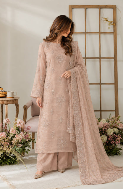 Muse by Amna Khadija Embroidered Silk Unstitched 3 Piece Suit - AKMF-15 - AM26MST - Light Beige - Formal Collection