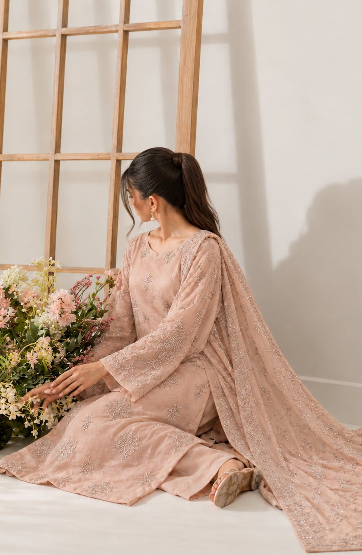 Muse by Amna Khadija Embroidered Silk Unstitched 3 Piece Suit - AKMF-15 - AM26MST - Light Beige - Formal Collection