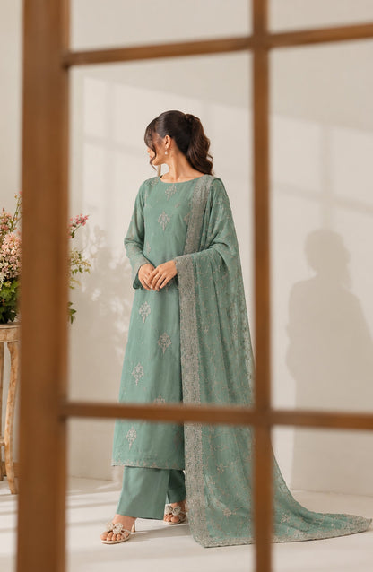 Muse by Amna Khadija Embroidered Silk Unstitched 3 Piece Suit - AKMF-16 - AM26MST - Green - Formal Collection