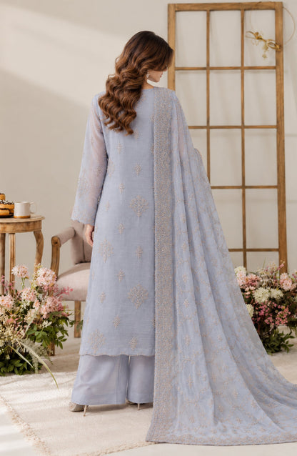 Muse by Amna Khadija Embroidered Silk Unstitched 3 Piece Suit - AKMF-17 - AM26MST - Blue - Formal Collection