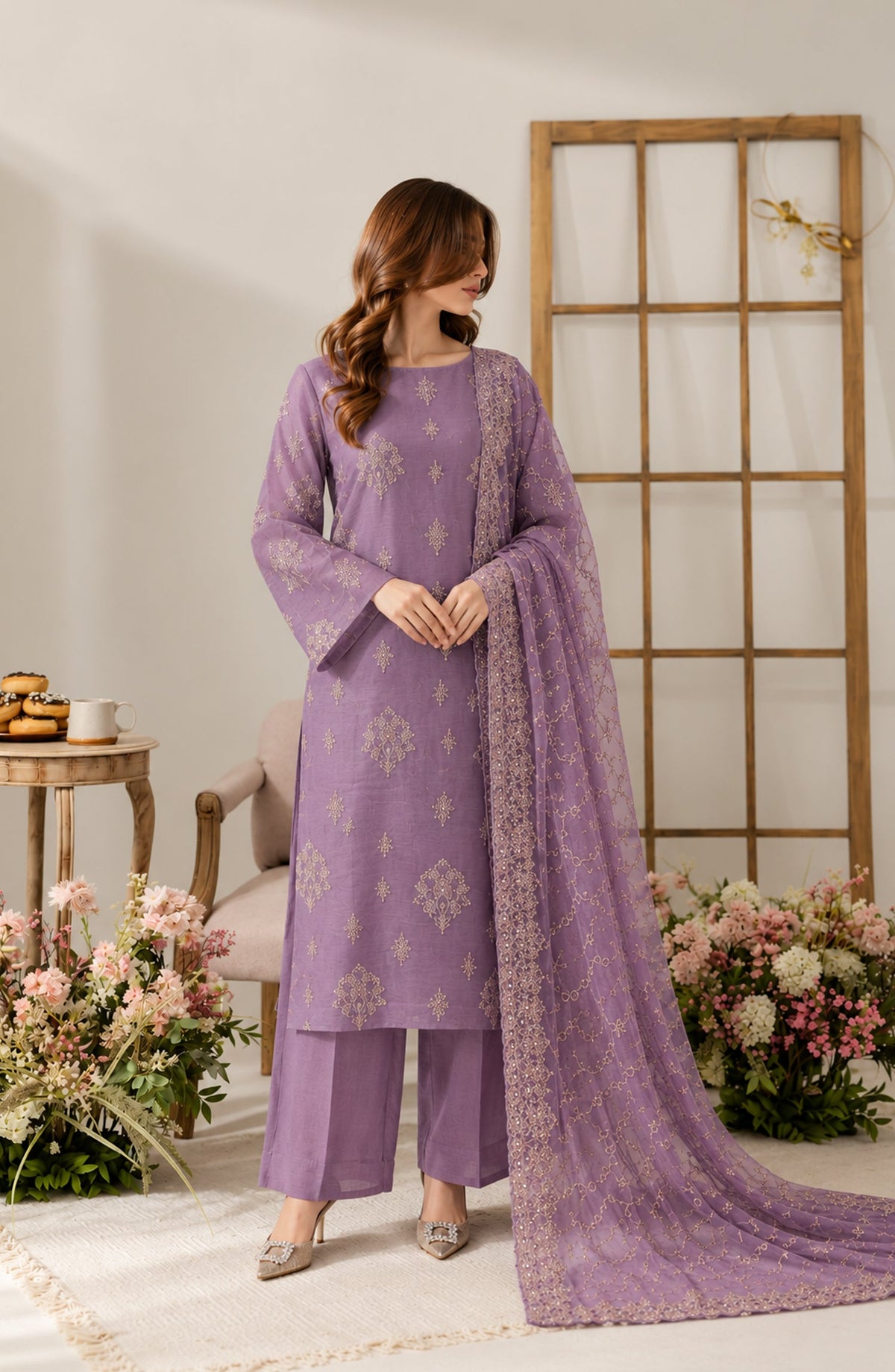 Muse by Amna Khadija Embroidered Silk Unstitched 3 Piece Suit - AKMF-19 - AM26MST - Purple - Formal Collection